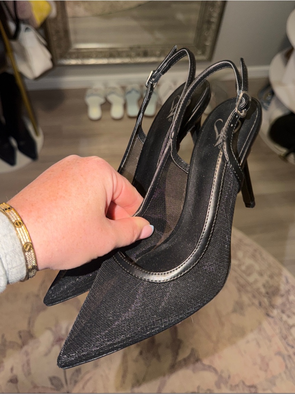 WINDSOR Mesh Black Pointed Slingback Heels
